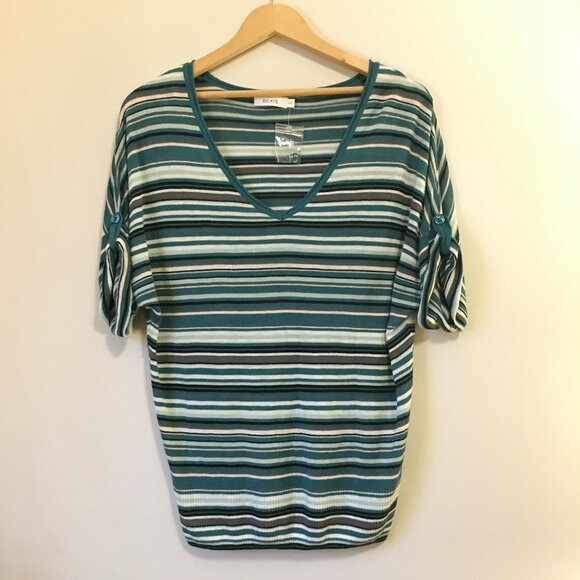 Ricki's Tops - NWT Ricki's Retro Striped V-Neck Rolled Cuff Rayon Sweater